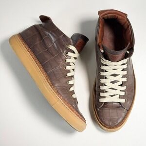 Buttero Handcrafted Leather Sneakers Mens 9.5 Brown Crock Embossed Mid Italy